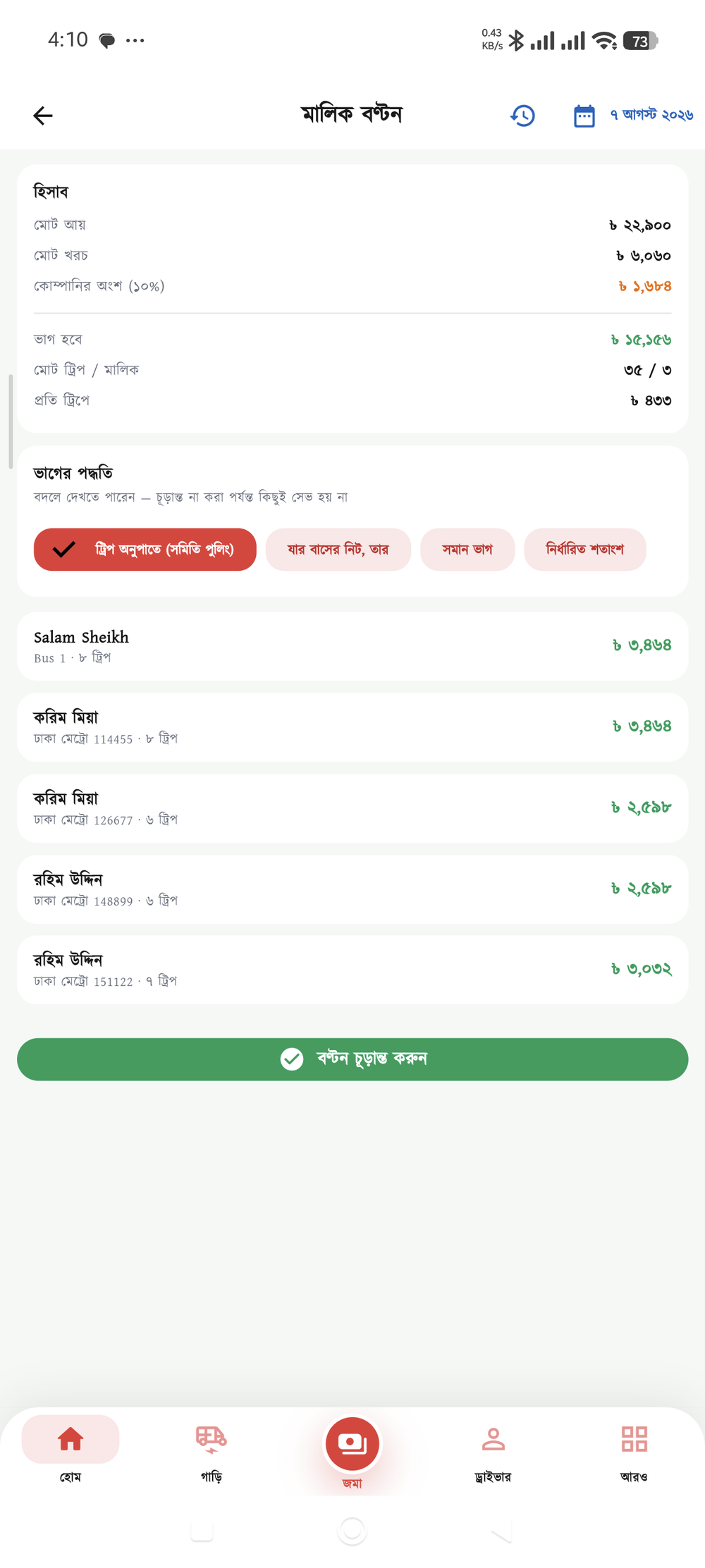 মালিক বণ্টন স্ক্রিন