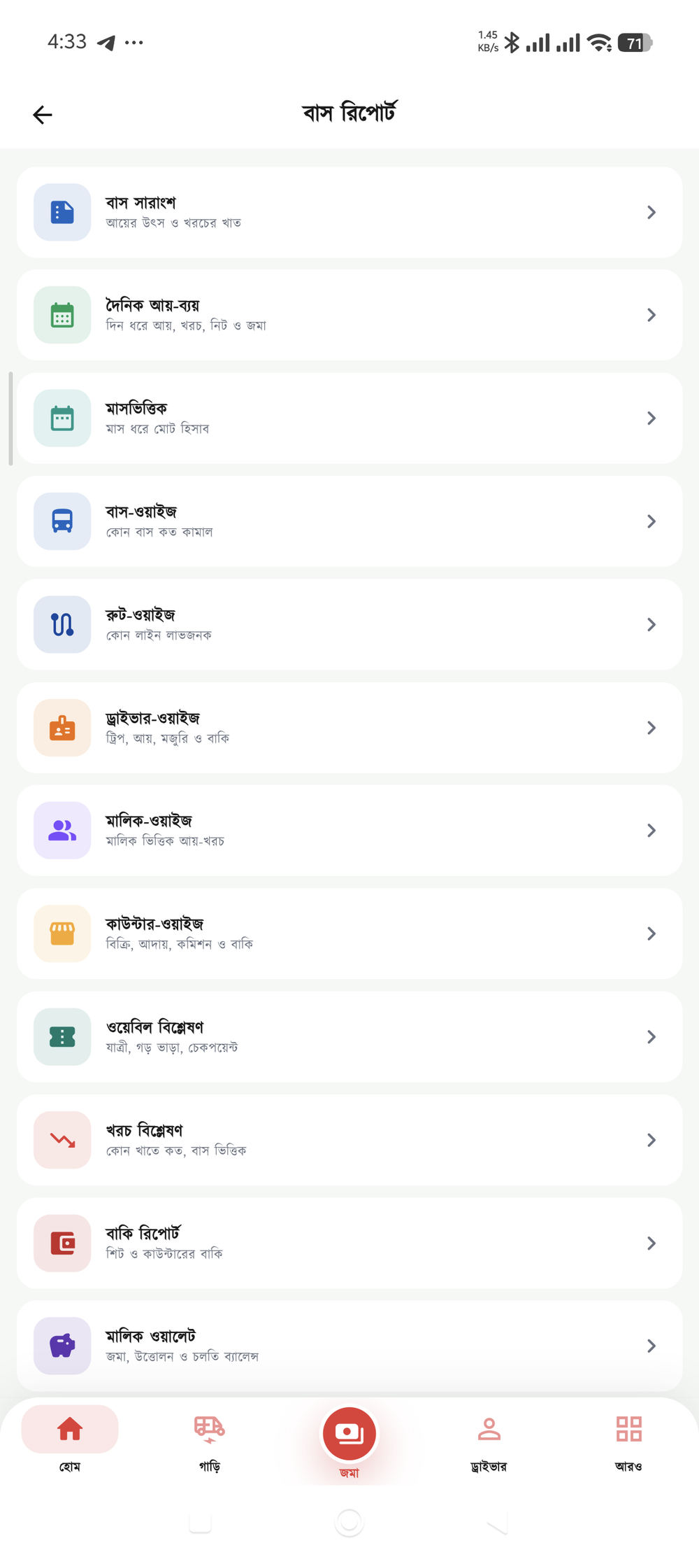 বাস রিপোর্ট স্ক্রিন